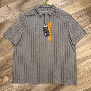 Nat Nast Men's Gray Striped Polo Shirt Rayon Polyester Size XXL 2XL